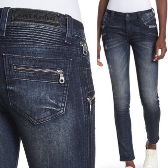 Rock Revival Denim - NWT Rock Revival Dark Skinny Zip Moto Jean